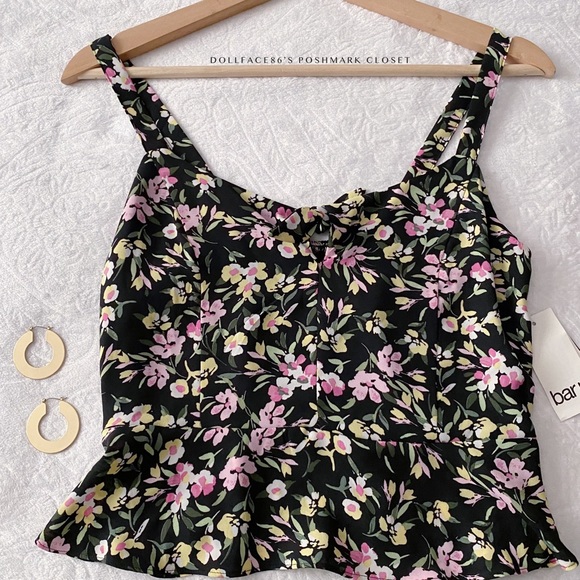 NWT Bar III Floral Cropped Peplum Cut Out Bow Chest Tank Top - Picture 2 of 11